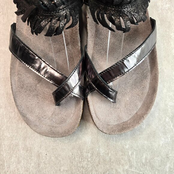 Mephisto Boho Sandals Size 8 Metallic Slip On Strappy Low Wedge Comfort Slides - Picture 9 of 10